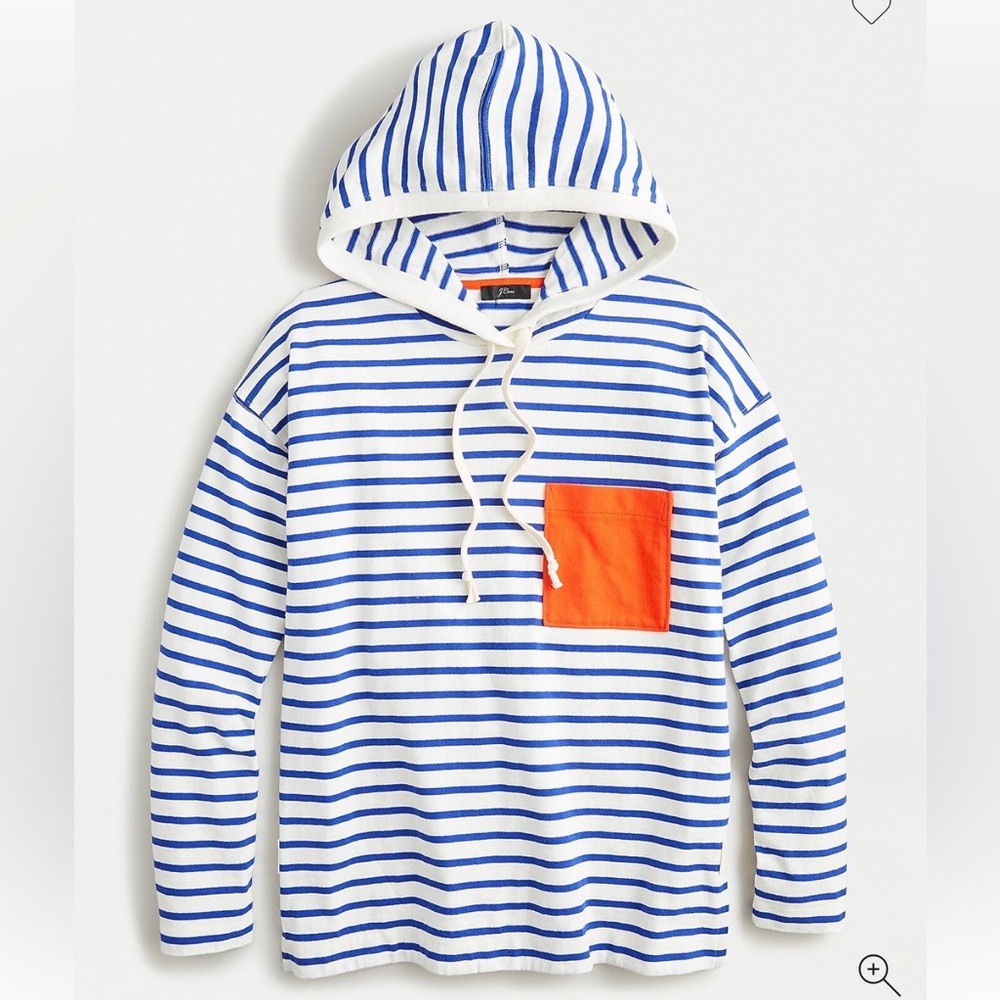 NWT J.Crew Patch Pocket Hoodie in the striped Mariner Cloth (size L)